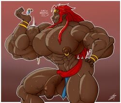 2boys dark-skinned_male dark_skin flaccid ganondorf hyper_muscles juacamo link link_(breath_of_the_wild) macro male_only muscle_growth muscular_male nipple_piercing red_hair rehydrated_ganondorf tagme the_legend_of_zelda