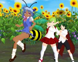 bee_girl cirno gyaru gyaru_bee mead_(artist) panties pre-transformation touhou transformation wriggle_nightbug yuka_kazami