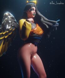 1girls 3d alternate_version_available angel angel_wings ark_(fortnite) athletic athletic_female black_hair blender bottomless clothed clothing curvy curvy_body curvy_female curvy_figure d'ark_(fortnite) epic_games female female_focus female_only fortnite green_lipstick green_makeup half-dressed half_naked halo headwear highres leggings lewdrex light-skinned_female light_skin lipstick long_hair looking_at_viewer makeup nose_piercing oil oiled oiled_skin oily pants piercing pose posing shiny shiny_skin simple_background smile smiling solo solo_focus standing thick_thighs topwear watermark wings