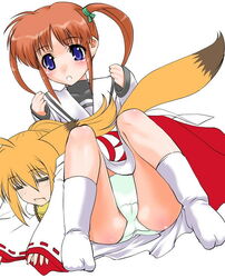 fox_ear japanese_clothes kuon_(triangle_heart) kuon_(triangle_hearts) lyrical_nanoha mahou_shoujo_lyrical_nanoha panties shinama socks tail takamachi_nanoha triangle_heart triangle_heart_3 underwear