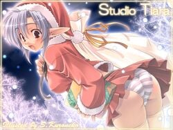 ass blue_hair christmas dutch_angle gift hat huey_ranfaruto kuroneko_sakon original panties pantyshot pointy_ears santa_costume santa_hat shimapan snow striped striped_panties studio_tiara thighhighs underwear wallpaper