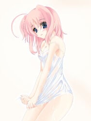 blue_eyes breasts camisole caro_ru_lushe cleavage frapowa lyrical_nanoha mahou_shoujo_lyrical_nanoha mahou_shoujo_lyrical_nanoha_strikers nipples no_bra no_panties nopan oppai pink_hair see-through strap_slip wet