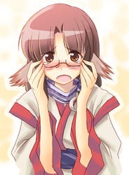 blush dog_ear eruru_(utawarerumono) glasses inumimi japanese_clothes open_mouth utawarerumono