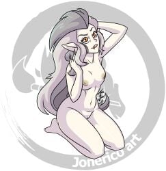 2d areolae completely_nude disney disney_channel eda_clawthorne female female_focus female_only full_body grey_hair hi_res jonerico long_hair nipples nude orange_eyes pussy sharp_tooth tagme the_owl_house white_hair