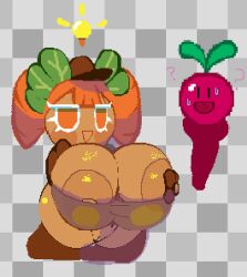 1boy 1boy1girl 1girls big_ass big_balls big_breasts big_penis breasts carrot carrot_cookie cookie cookie_humanoid cookie_run cubesmolly female food food_creature food_humanoid limbless male penis pixel_art small_but_hung tongue_out