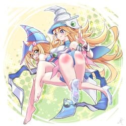 2girls ass_focus barefoot black_magician_girl chronicle_sorceress dark_magician_girl feet foot_fetish foot_focus glass_slipper soles spanking toes yu-gi-oh! yuri