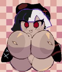 1girls big_ass big_breasts big_butt black_and_white_hair cookie cookie_humanoid cookie_run cookie_run_ovenbreak cubesmolly currant_cream_cookie fang female female_focus female_only food_creature food_humanoid huge_ass huge_boobs huge_breasts huge_butt inverted_nipples multicolored_hair pixel_art red_eyes