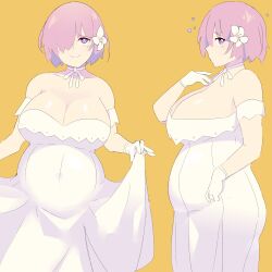 1girls fate/grand_order fate_(series) flower_in_hair happy huge_belly huge_breasts mash_kyrielight napolitane pink_hair tagme wedding_dress