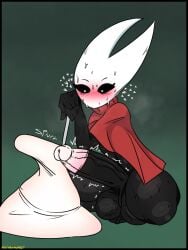 1futa black_body blush bottomless cloak clothed clothing condom crouching cum ejaculation erection excessive_cum futa_only futanari green_background hands-free handsfree_ejaculation heart heart-shaped_pupils hollow_knight hornet_(hollow_knight) huge_balls huge_cock humanoid humanoid_penis kneeling orgasm partially_clothed penis red_cloak self_upload slinkmayker solo sweat sweatdrop sweating thick_thighs weapon wide_eyed wide_hips