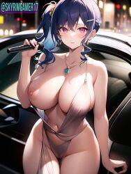 ai_generated azur_lane blue_eyes car city_background curvaceous curvy curvy_body curvy_female curvy_figure earrings evening_gown female_focus female_only high_resolution highres holding_microphone huge_breasts nai_diffusion narrow_waist navel necklace nipple_slip parted_lips purple_eyes revealing_clothes side_ponytail skyrimgamer17 st._louis_(azur_lane) st._louis_(luxurious_wheels)_(azur_lane) stable_diffusion thick_hips thick_thighs voluptuous voluptuous_female wide_hips