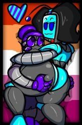 2girls ass ass_grab hair iclankeri lesbian_couple multiple_girls rachel_(iclankeri) robot robot_girl rosie_(iclankeri) yuri