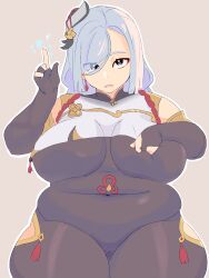 1girls breast_squish chubby chubby_female fat genshin_impact looking_at_viewer napolitane shenhe_(genshin_impact) tagme thick_thighs