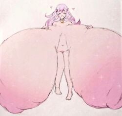 barefoot bell_collar blissful breast_expansion breasts_apart closed_eyes collar colored_sketch cow_girl gigantic_areola gigantic_breasts gigantic_nipples happy heart hyper_breasts sequence sketch smile