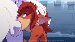 activision animated balls brown_fur brown_hair deepthroat elora face_fucking facefuck faun_(spyro) fellatio female female_focus femsub furry green_eyes human human_on_anthro male maledom moaning oral penis sound spyro_the_dragon throat_fuck vespernsfw video