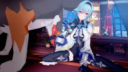 1girls 3d blue_hair canine_penis clothed cum_on_floor dog eula_(genshin_impact) female genshin_impact gloves handjob koikatsu looking_at_viewer luminous_axis zoophilia