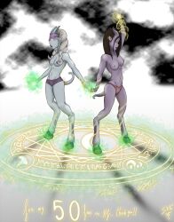 2girls black_hair blizzard_entertainment blue_skin draenei koudfoudre multiple_girls original_character purple_skin skle topless warcraft white_hair world_of_warcraft