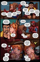 1girls 2boys awkward big_breasts black_hair buckteeth casual cat_ears cleavage face_scar fellatio ginger kissing kissing_penis kraven_the_hunter llamaboy marvel marvel_comics pubic_hair red_hair spider-man spider-man_(series) squirrel_girl_(marvel) squirrel_tail tentacle under_the_table