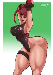 1girls armpit_crease armpits arms_up ass ass ass_up big_ass big_breasts black_lipstick cammy_white capcom colacat95 eyeshadow leotard lipstick muscular muscular_thighs nipple_bulge nipples_visible_through_clothing presenting red_hair street_fighter street_fighter_6 stretching stretching_arms thick thick_ass thick_thighs