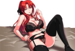 1girls 2d bed bedroom big_breasts bra breasts cg_art color emotionless expressionless female female_focus female_only garter_belt garter_straps indoors inviting looking_at_viewer noblewoman nuko_majin panties seductive seductive_eyes seductive_look the_scarlet_demonslayer thighhighs underwear video_game video_games