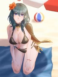 0701mono alternate_costume bikini black_bikini black_swimsuit breasts byleth_(female)_(summer)_(fire_emblem) byleth_(fire_emblem) byleth_(fire_emblem)_(female) female female_only fire_emblem fire_emblem:_three_houses fire_emblem_heroes looking_at_viewer nintendo official_alternate_costume solo swimsuit