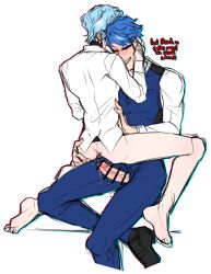 1cuntboy 2boys adam_(sk8_the_infinity) ass ass_grab ass_view blue_hair blue_pubic_hair blush bottomless censor_bar censored_penis clothed cuntboy cuntboy_on_male dramaticdino fluids gay genderswap_(ftm) intersex langa_hasegawa male male_on_cuntboy nipples penis penis_out pubes pubic_hair sk8_the_infinity topwear waist waist_grab white_background wrist_grab yaoi