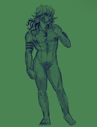 beard body_hair cuntboy facial_hair feet gyro_zeppeli hairy hairy_arms hairy_chest hairy_legs hairy_male hairy_pussy intersex jojo's_bizarre_adventure long_hair naked nude nude_male posing pussy solo solo_male steel_ball_run top_surgery_scars