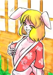 big_breasts blonde_hair breasts_out bunny_girl carrot_(one_piece) exhibitionism female female_only fur furry kimono one_piece sparkcarrot yellow_eyes