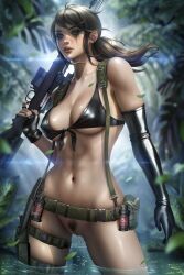 ayyasap bottomless brown_hair holding_weapon metal_gear_solid metal_gear_solid_v pubic_hair pussy quiet_(metal_gear) weapon