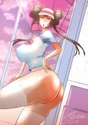 brown_hair cap fat_ass huge_breasts lipstick nintendo pokemon rosa_(pokemon) shirt thong yabam