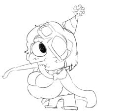 animated animated birthday celebration dance eye_covered goggles goggles_on_forehead goggles_on_head kira_(yetig) lab_coat labcoat messy_hair not_colored oc original_character party_hat party_horn rolled_up_sleeves self_upload yetig