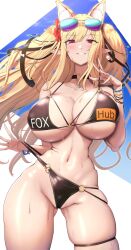 1girls bikini black_bikini breasts commission female fox_ears huge_breasts light-skinned_female light_skin long_hair naughty_face numako_(pizza_kanon) original original_character pointy_ears pornhub pornhub_bra shiroshisu skeb_commission thick_thighs