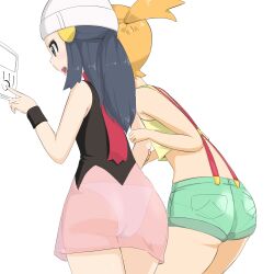 1:1_aspect_ratio 2girls ass asymmetrical_hair bare_arms bare_legs bare_shoulders blue_eyes blue_hair blush breasts clavicle clothing ctiger dawn_(pokemon) denim denim_shorts duo female female_only game_freak green_eyes grin gym_leader hair_down hat headwear high_resolution kasumi_(pokemon) legs legwear long_hair microsd_(artist) miniskirt misty_(pokemon) multiple_girls navel nintendo one_eye_closed open_mouth orange_hair pink_skirt pleated_skirt pokemon pokemon_(anime) pokemon_(classic_anime) pokemon_(game) pokemon_dppt pokemon_rgby ponytail red_neckwear red_scarf scarf shirt short_hair short_shorts shorts side_ponytail skirt smile standing tank_top thighs tied_hair very_high_resolution wink yellow_shirt yellow_tank_top