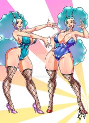 2girls bimbo bimbofication blue_leotard breasts bunnysuit character_request cleavage cleft_of_venus comic duo female female_only fishnet fishnet_legwear fishnet_thighhighs fishnets high_heels huge_breasts identity_death kyo-domesticfucker leotard multiple_girls nami nipples_visible_through_clothing one_piece post-timeskip pussy pussy_visible_through_bunnysuit pussy_visible_through_clothes pussy_visible_through_leotard pussy_visible_through_swimsuit shounen_jump teal_leotard thick_thighs thick_thighs_save_lives thin_waist twinning wide_hips