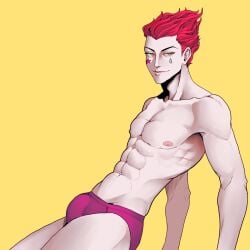 1boy 1male abs bulge bulge_through_clothing clown clown_boy clown_makeup hisoka_morow hunter_x_hunter makeup male male_focus male_only muscular muscular_male nekou pecs pink_hair smirk tagme underwear underwear_only