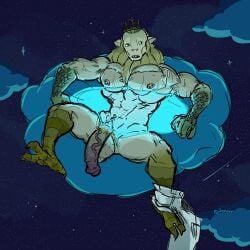 adventure_time anthro balls bara barazoku big_penis feline flaccid furry hybrid lion male male_only muscles muscular nude penis pigeonpantonium solo solo_male spread_legs vampire_king