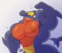 abs animal_humanoid anthro anthro_only bara_tiddies bara_tits big_chest big_pecs bodybuilder crocobu furry gaburias garchomp gigantic_chest gigantic_pecs huge_chest huge_pecs humanoid large_pectorals male male_only man_boobs man_breasts massive_chest massive_pecs moobs muscle muscles muscular muscular_male nipples pecs pokemon pokemon_(species)