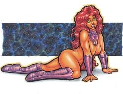 alien alien_girl areolae athletic athletic_female big_breasts boots bracelet breasts busty collar curly_hair dc dc_comics female female_focus female_only full_body green_eyes hourglass_figure koriand'r lipstick long_hair nipples nude nude_female nudity orange_body pinup pinup_pose red_eyes starfire starfire_(comics) tagme teen_titans trpxart wide_hips