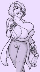 2020 2_pussies big_breasts breasts cleavage cleavage_overflow closed_eyes female goggles goggles_on_forehead goggles_on_head groceries grocery_bag kinktober kira_(yetig) lab_coat labcoat large_breasts messy_hair missing_tooth multi_genitalia multi_pussy original_character pussy self_upload sloshing_breasts smiling swinging_breasts walking yetig