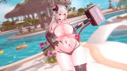 1girls abs arknights big_breasts big_thighs bikini breasts busty female huge_breasts huge_thighs koikatsu large_breasts large_thighs long_hair mudrock_(arknights) navel red_eyes shi_meng swimming_pool swimsuit thick_thighs thighs voluptuous white_hair