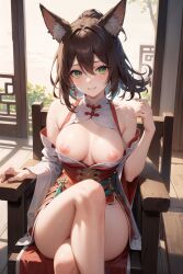 ai_generated breasts brown_hair green_eyes honkai:_star_rail honkai_(series) np1 stable_diffusion tagme tingyun_(honkai:_star_rail)