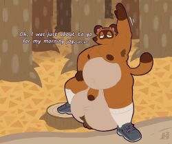 2023 absurd_res animal_crossing anthro balls belly big_balls big_belly bigtimekudo canid canine clothing digital_media_(artwork) footwear fur genitals hi_res huge_balls hyper hyper_balls hyper_genitalia looking_at_viewer male male_only mammal navel nintendo nipples nude obese overweight overweight_anthro overweight_male penis raccoon_dog shoes signature socks solo tail tanuki text tom_nook