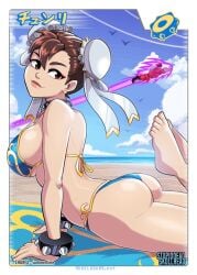 1girls ass barefoot beach bikini breasts chun-li datskelebutt feet female itsdatskelebutt looking_at_viewer m_bison sideboob smiling solo street_fighter street_fighter_6 tagme