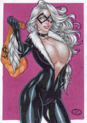 1girls 2023 black_cat_(marvel) cleavage ed_benes_studio felicia_hardy female female_only huge_breasts latex_black latex_suit long_hair marvel marvel_comics pinup rudimar_patrocinio seductive_look skin_tight spider-man_(series) victim_official voluptuous voluptuous_female white_hair