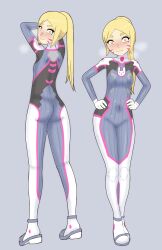 adult blonde_hair body_paint d.va female light-skinned mari_gold mole mole_under_eye orange_eyes overwatch painted_clothes rong_rong small_breasts tagme thick_eyebrows