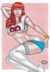 1girls 2023 ed_benes_studio female female_focus female_only human human_only light-skinned_female light_skin long_hair looking_at_viewer marvel marvel_comics mary_jane_watson red_hair rudimar_patrocinio solo solo_female spider-man_(series) spider-man_crop_top themed_clothes voluptuous voluptuous_female