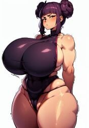 1girls ai_generated arms_behind_back asian asian_female bangs bare_arms black_eyes blush breasts child_bearing_hips clothing collarbone command_grab eyebrows female_focus female_only hair_buns hips huge_breasts lips looking_to_the_side massive_breasts oatmealdood pout purple_hair revealing_clothes seductive_look shaking sidelocks skindentation sleeveless stable_diffusion standing thick_thighs thighs thin_waist upset voluptuous voluptuous_female wide_hips