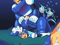 2022 android dive_man hnsundown mega_man mega_man(classic) mega_man_4 mega_man_9 mermaid pixel_art robot robot_girl sex splash_woman tail_wagging underwater