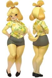 1girls 2020s 2023 absurd_res animal_crossing anthro canine clothed digital_drawing_(artwork) digital_media_(artwork) female furry high_resolution highres isabelle_(animal_crossing) nintendo sfw shih_tzu simple_background smewed solo solo_female yellow_fur