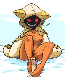 1boy animal_ears animal_hood bare_legs barefoot blazblue blonde_hair braid breasts cat_ears cat_hood dark-skinned_female dark_skin feet female footjob full_body giggling grin half-closed_eye hood hoodie large_breasts long_hair looking_at_penis motion_lines netto-painter nipples open_clothes open_hoodie panties penis pov red_eyes red_panties simple_background sitting smile solo_focus straight taokaka toenails toes twin_braids uncensored underwear