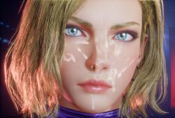 1girls 3d bandai_namco blonde_hair blue_eyes cum cum_in_mouth cum_tribute duck_norris female female_only nina_williams oirandrive solo tekken tekken_8 third-party_edit third-party_source